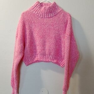 Vibrant Pink Cropped Turtleneck Sweater